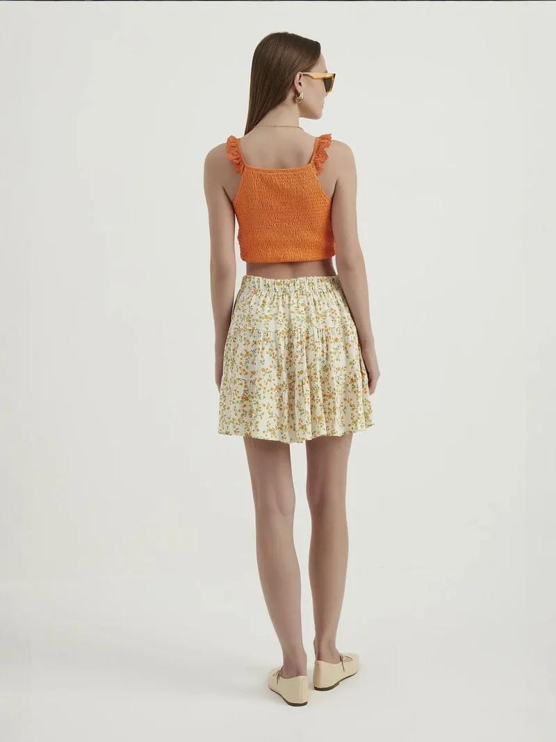 HICCUP Floral High Waist Elastic Waist Tiered Mini Skirt