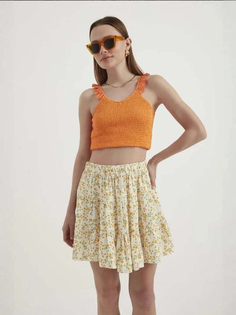 HICCUP Floral High Waist Elastic Waist Tiered Mini Skirt