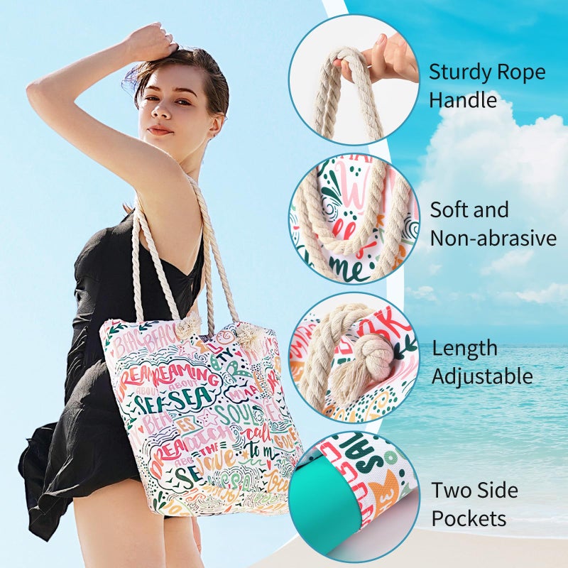 Tavaleu Beach Bags for Women - Large Beach Women Sandproof Tote Bag for Pool Gym Grocery Travel - Image 5