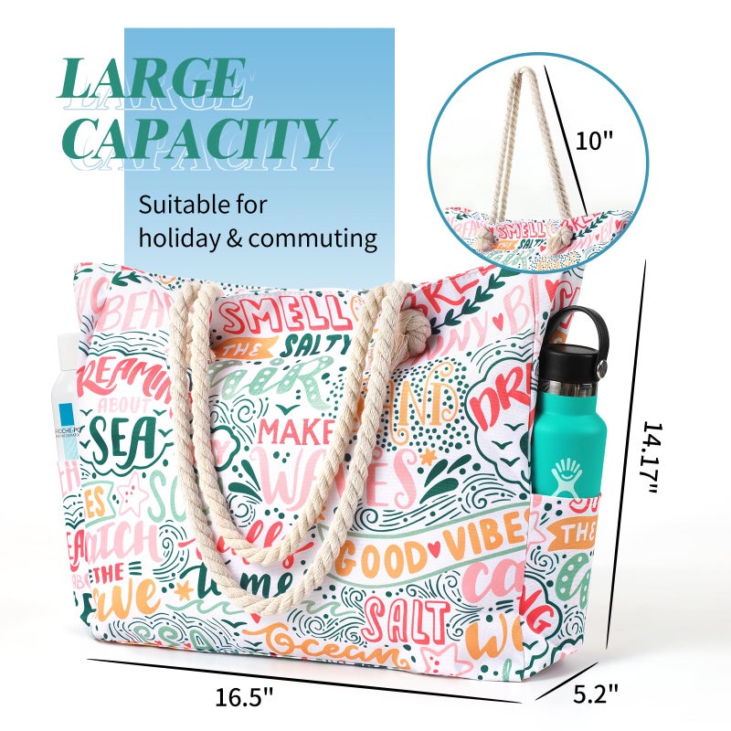 Tavaleu Beach Bags for Women - Large Beach Women Sandproof Tote Bag for Pool Gym Grocery Travel - Image 3
