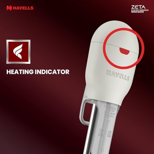 Havells Plastic Zeta 1000 Watt Immersion Heater | ISI Mark Heavy Duty 3 Pin Moulded Plug, Touch Protection Cover |Waterproof, Heating Indicator, Nickel Plating, Warranty: 2 Year Comprehensive|(Grey) - Image 4