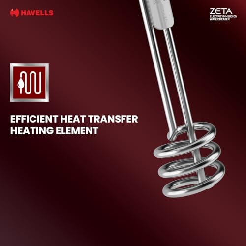 Havells Plastic Zeta 1000 Watt Immersion Heater | ISI Mark Heavy Duty 3 Pin Moulded Plug, Touch Protection Cover |Waterproof, Heating Indicator, Nickel Plating, Warranty: 2 Year Comprehensive|(Grey) - Image 2