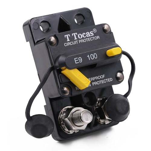 T Tocas E9 3/8" M10 Studs 100 Amp Car Circuit Breaker with Manual Reset Switch 12V-48V DC for Motor Trolling Vehicles Audio Radio Solar System Protection 100A Waterproof - Image 1