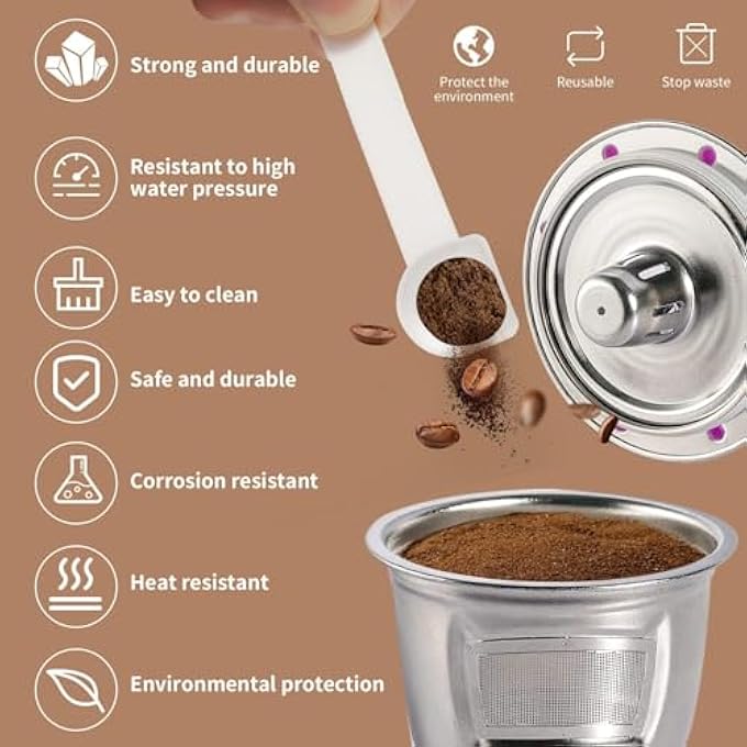 كاست ويف كبسولات قهوة قابلة لإعادة الاستخدام من الفولاذ المقاوم للصدأ، فلاتر قهوة قابلة لإعادة التعبئة 10 20 تصميم شبكي مزدوج لنكهة قهوة أغنى، سهلة التنظيف، مقاومة للحرارة ومتينة، عبوة من قطعتين - Image 4