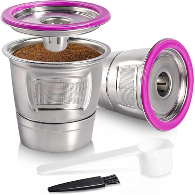 كاست ويف كبسولات قهوة قابلة لإعادة الاستخدام من الفولاذ المقاوم للصدأ، فلاتر قهوة قابلة لإعادة التعبئة 10 20 تصميم شبكي مزدوج لنكهة قهوة أغنى، سهلة التنظيف، مقاومة للحرارة ومتينة، عبوة من قطعتين - Image 1