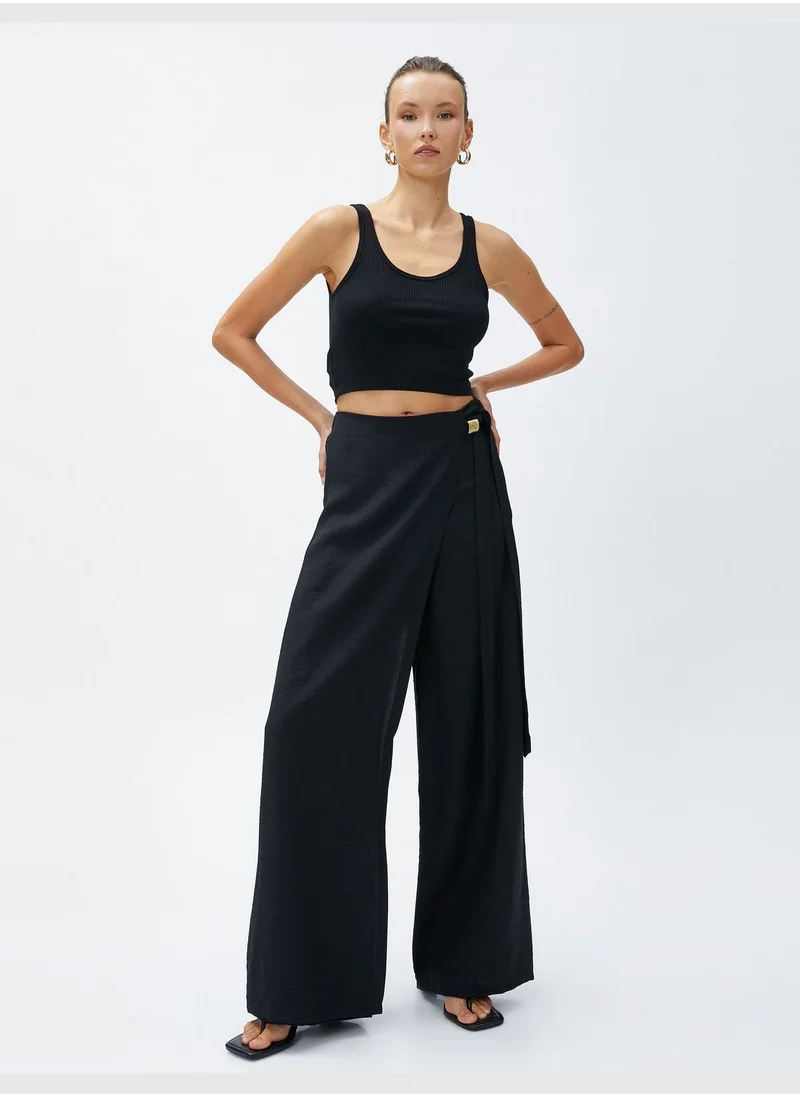 كوتون Wrapped Belt Detail Palazzo Trousers