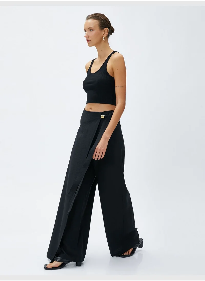 كوتون Wrapped Belt Detail Palazzo Trousers