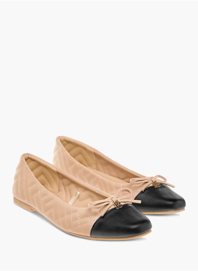 Flora Bella By Shoexpress Women Stitch Detail Slip-On Ballerina Shoes with Bow Detail  - Image 1
