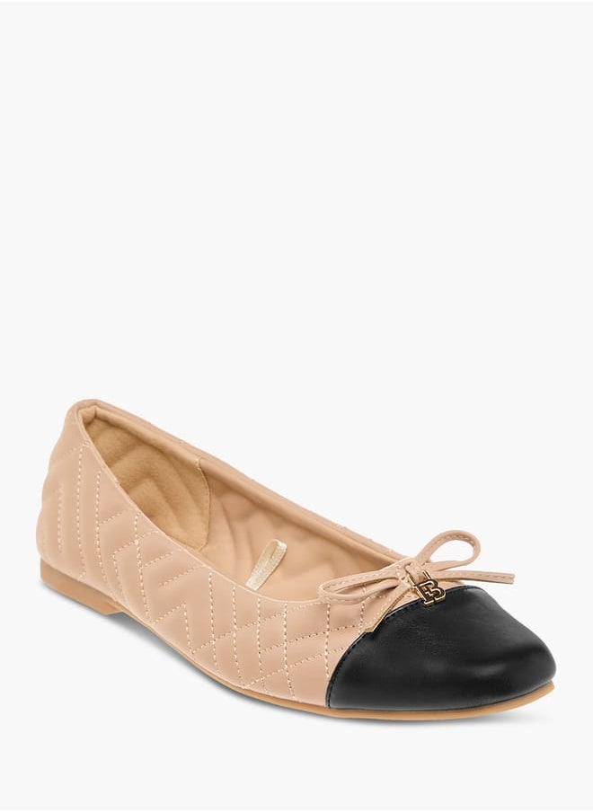 Flora Bella By Shoexpress Women Stitch Detail Slip-On Ballerina Shoes with Bow Detail  - Image 2