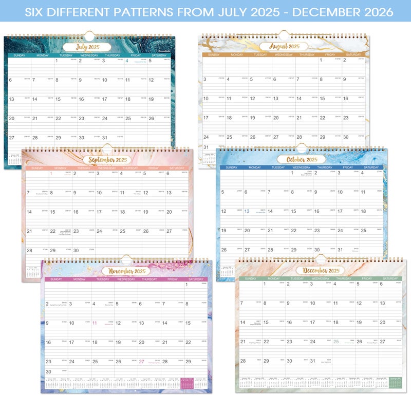 Journaltastic 2025-2026 Calendar - 2025-2026 Wall Calendar with Julian Date, Jul 2025 - Dec 2026, Twin-Wire-Bound, 14.76”x 11.6”, Thick Paper Perfect for Organizing & Planning, 6 Different Background Patterns - Image 2