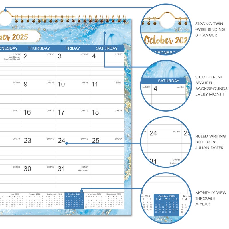 Journaltastic 2025-2026 Calendar - 2025-2026 Wall Calendar with Julian Date, Jul 2025 - Dec 2026, Twin-Wire-Bound, 14.76”x 11.6”, Thick Paper Perfect for Organizing & Planning, 6 Different Background Patterns - Image 4
