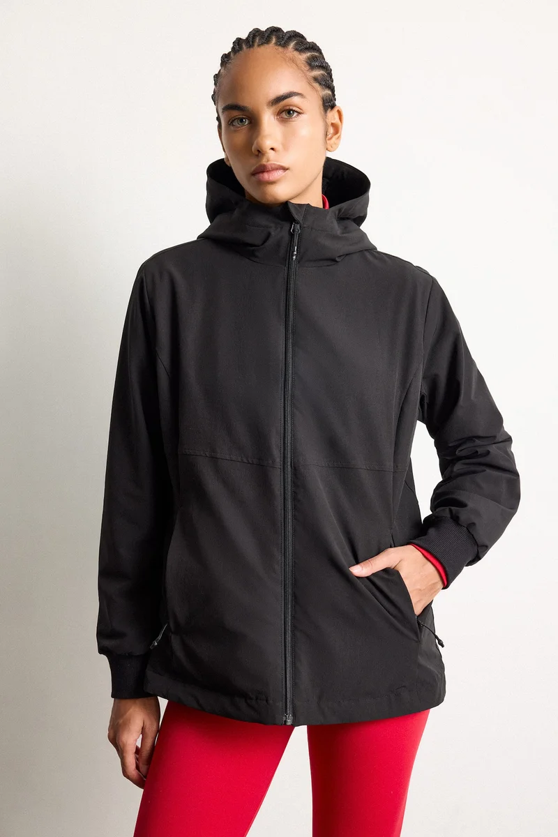 Regular Fit Water-Repellent Fleece Lined Hooded Zip-Up Jacket