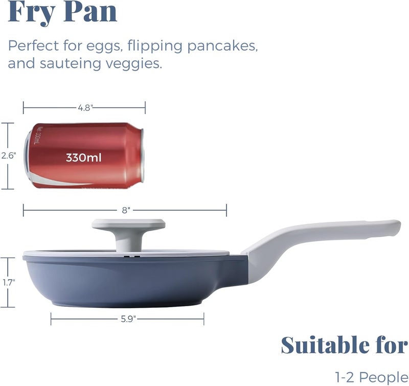 PRICUSIS Nonstick Ceramic Frying Pan with Lid, Non Toxic Skillet, Healthy Egg Pan Nonstick Omelet Pan Chef's Pan, PTFE PFOA & PFAS Free, Induction Compatible (8Inch W/L) - Image 2