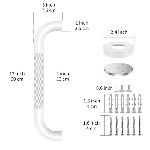 ZUEXT 12 Inch Oil Rubbed White Shower Grab Bar w/Anti Slip Grip, ZUEXT Stainless Steel Bath Grab Bar,Bathroom Balance Bar, Wall Mount Safety Handrail Support, Handicap Injury Elderly Senior Assist Handle - Image 2