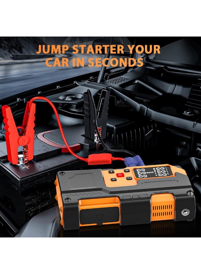 تشانجلي جهاز تشغيل السيارة مع ضاغط هواء 2500A 12V 150PSI 81.4Wh جهاز تشغيل بطارية السيارة لجميع السيارات التي تعمل بالبنزين 8.0L ديزل 12V صندوق تشغيل بطارية السيارة مع كابلات تشغيل ذكية، ضوء LED، شاشة LCD - Image 5