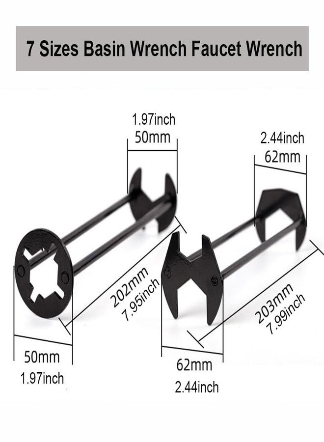 Elecbee 2Pcs Multifunctional Sink Wrench Set, 7 Sizes Basin Wrench Faucet Wrench, Under Sink Wrench Faucet Tool, Faucet Hose Spanner Sink Basin Wrench Four-Jaw Hex Wrench for Kitchen Bathroom Screws & Threads - Image 2
