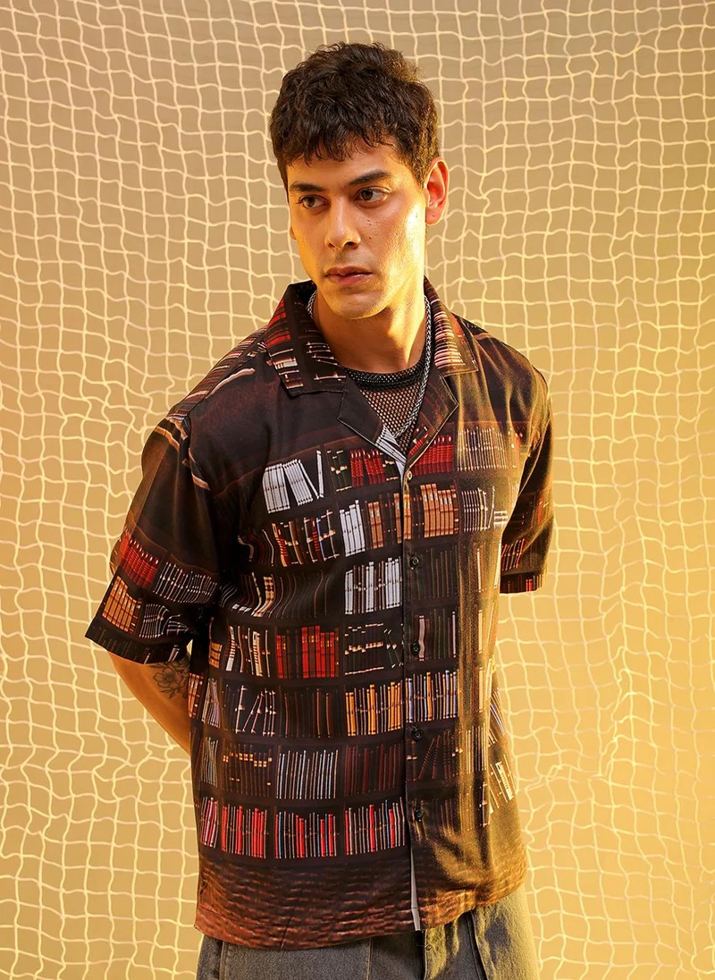 ذا انديان كراج كو Men Oversized Graphic Print Half Sleeves Cuban Collar Street Wear Shirt