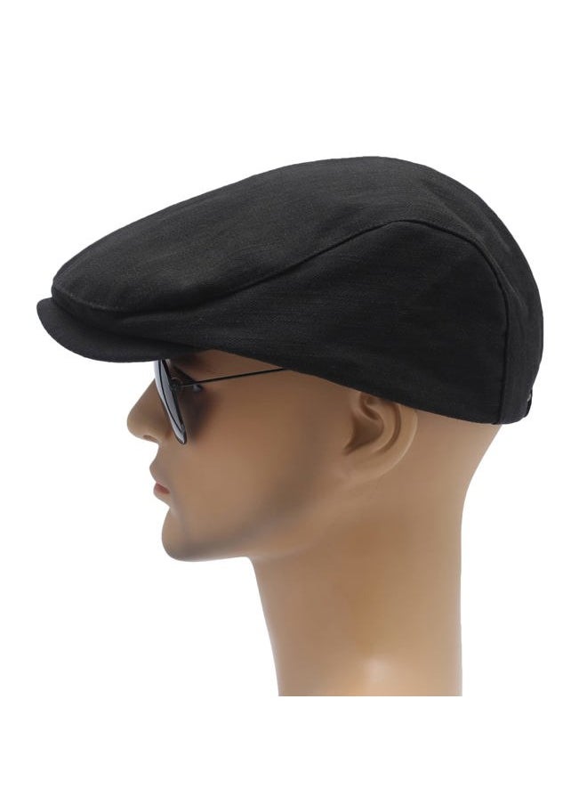 Men Cotton Flat Cap Summer Scally Ivy Gatsby Newsboy Beret Driver Cabbie Hunting Hat (Back Buckle Black)