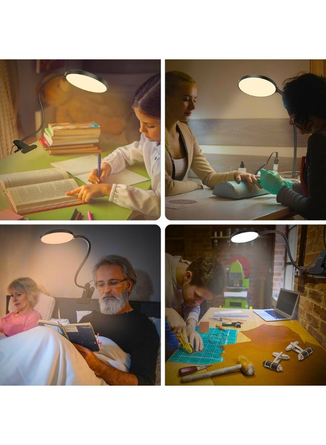 Chase Up Reading Light with Remote, LED Desk Lamp Clip on [1H Timer & Nightlight] RA>95 Dimmable Flexible Gooseneck, USB Reading Lamp Clamp for Table - 9CM Lamp Head - Black (Adapter Included) - Image 5