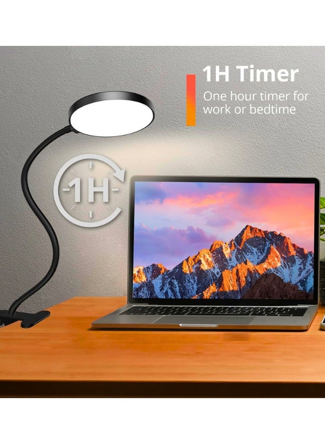 Chase Up Reading Light with Remote, LED Desk Lamp Clip on [1H Timer & Nightlight] RA>95 Dimmable Flexible Gooseneck, USB Reading Lamp Clamp for Table - 9CM Lamp Head - Black (Adapter Included) - Image 2
