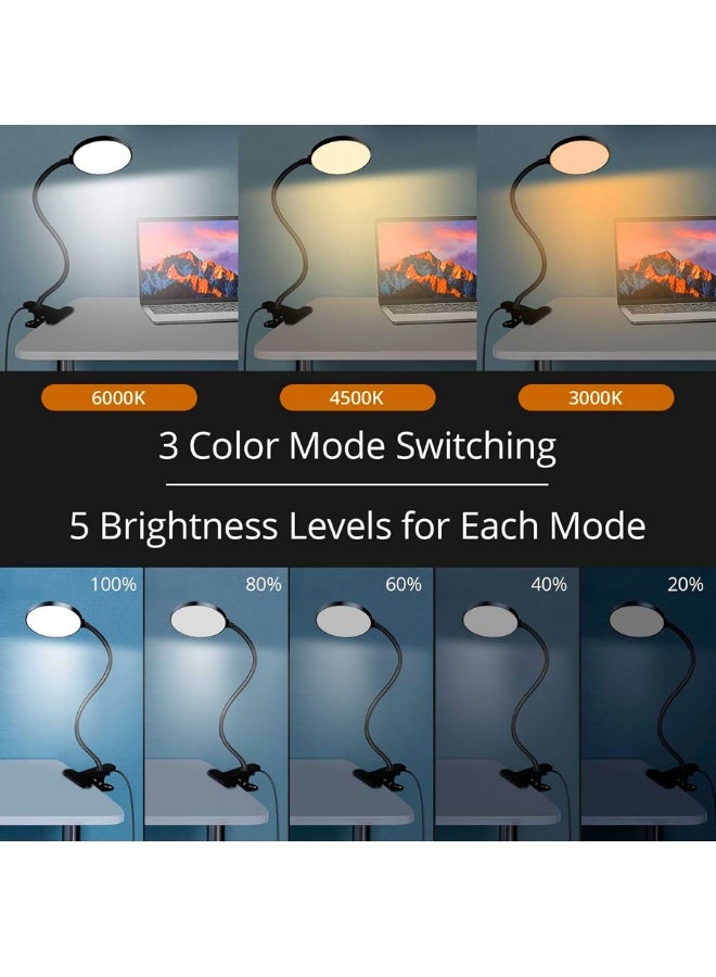 Chase Up Reading Light with Remote, LED Desk Lamp Clip on [1H Timer & Nightlight] RA>95 Dimmable Flexible Gooseneck, USB Reading Lamp Clamp for Table - 9CM Lamp Head - Black (Adapter Included) - Image 3