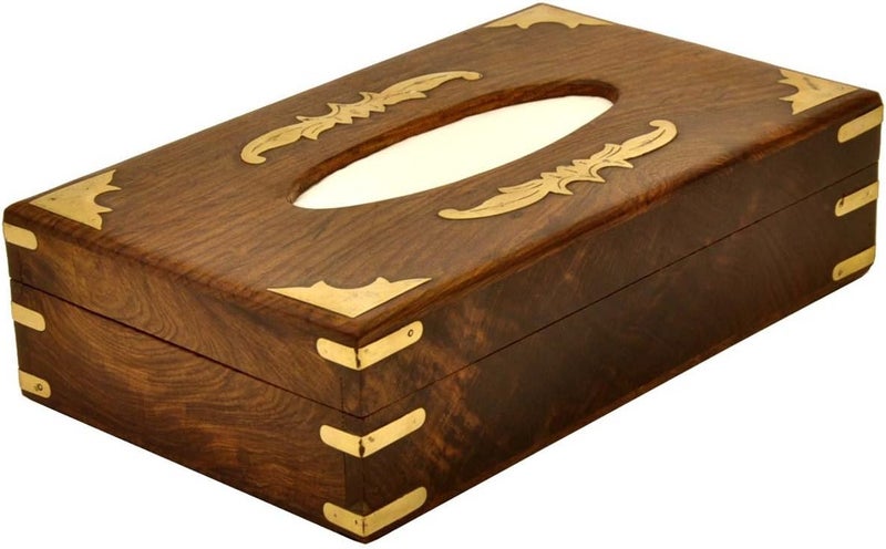 ITOS365 Handmade Wooden Tissue Box Napkin Holder Cover with Brass Inlay & Velvet Interior 10 x 6 Inches - Image 2