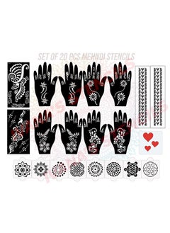 ivana's Set Of 20 Pcs Combo Pack, Reusable Mehandi Design Sticker Stencils For Both Hand | Mehandi Ke Sticker | Quick And Easy To Use, For Girls, Women, Kids & Teen, D-2180  - Image 1