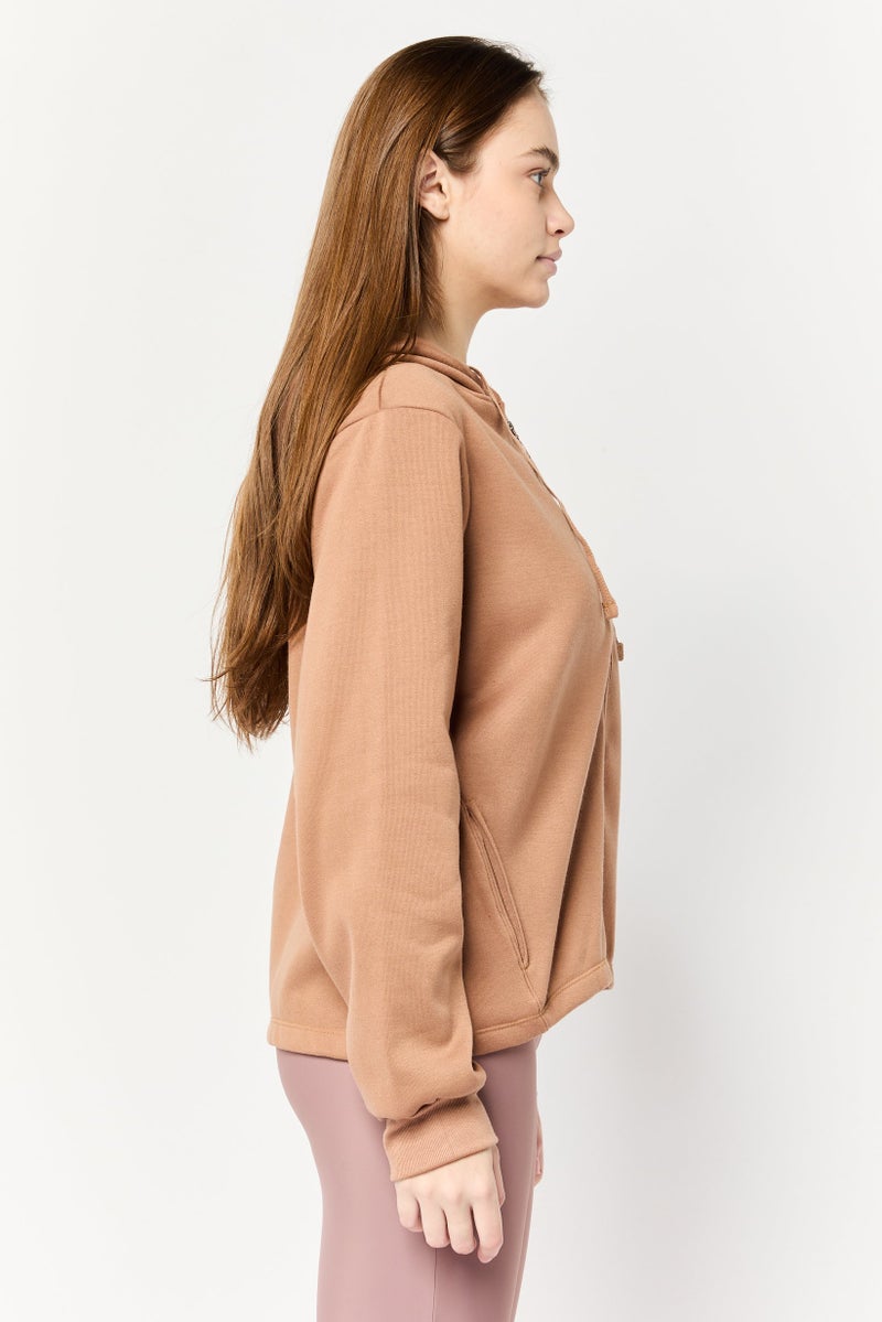 BSP Women Sportswear Fit Long Sleeves Outdoor Hoodie, Tan  - Image 2