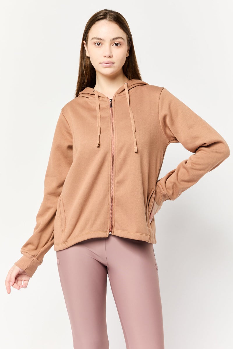 BSP Women Sportswear Fit Long Sleeves Outdoor Hoodie, Tan  - Image 1