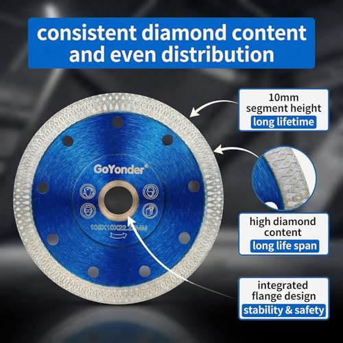 GoYonder 10pcs 4" Grinder Blades Tile Blade, Diamond Saw Blade for Cutting Porcelain Tiles Granite, 115mm Tile Cutting Blade for Angle Grinder - Image 3
