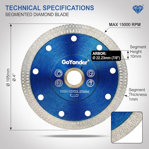 GoYonder 10pcs 4" Grinder Blades Tile Blade, Diamond Saw Blade for Cutting Porcelain Tiles Granite, 115mm Tile Cutting Blade for Angle Grinder - Image 2