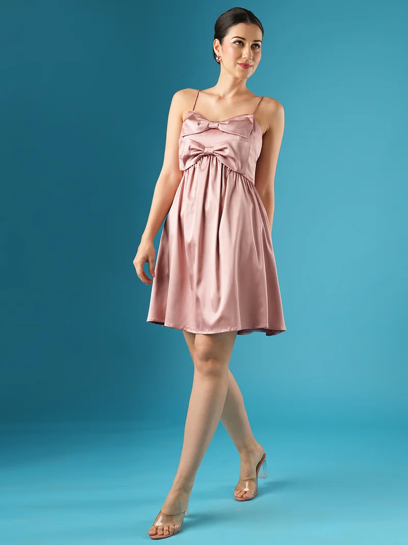 globus Women Shoulder Straps Bow Detail A-Line Dress