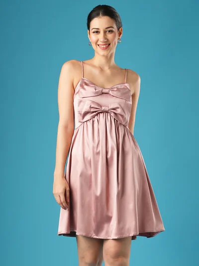 globus Women Shoulder Straps Bow Detail A-Line Dress