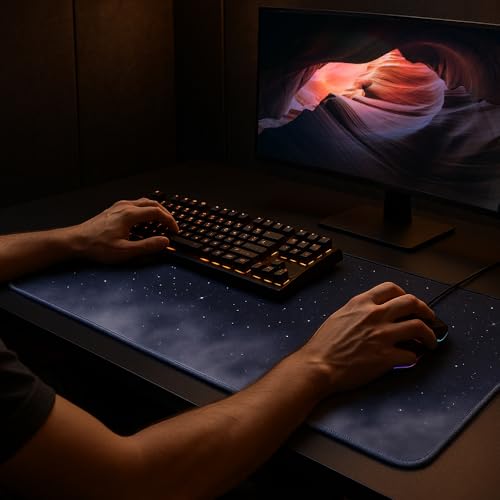 MasiBloom 11.8x23.6 Inches Large Gaming Mouse Pad Mat with Stitched Edge Non-Slip Rubber Base Washable Resilient for Office Computers Laptop Table Mouse Pads Mats Accessory (Starry Sky) - Image 2