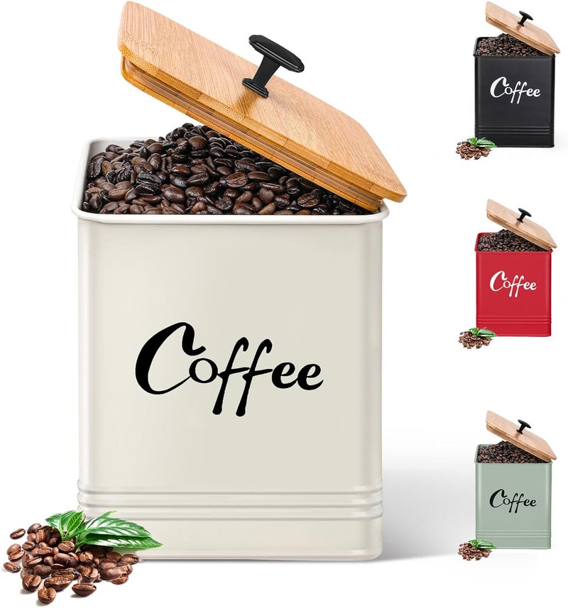 LUKMILEE Airtight Coffee Canister-Coffee Container, Airtight 40 oz Large Iron Beige Storage Container for Coffee Grounds, Beans, Pods & More,Coffee Bar Accessories & Gifts - Image 1
