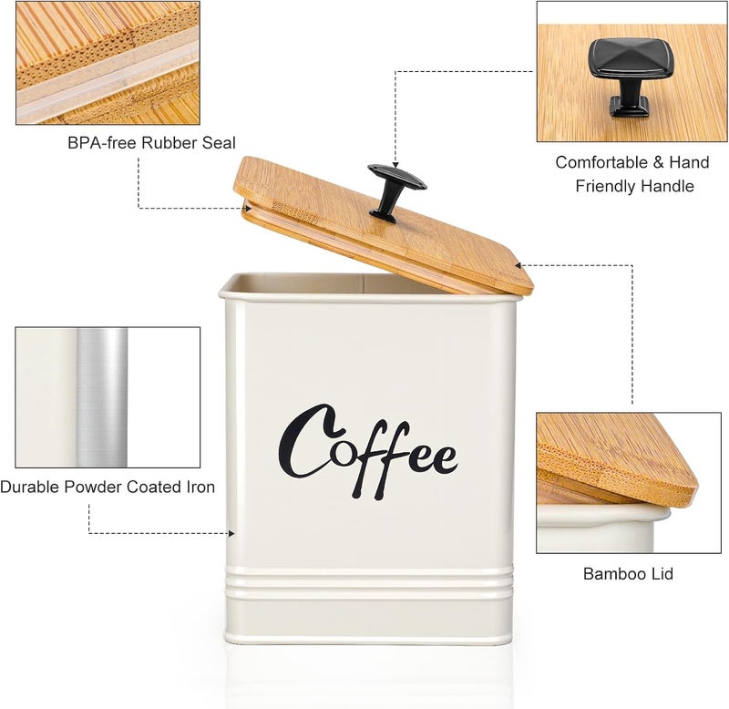 LUKMILEE Airtight Coffee Canister-Coffee Container, Airtight 40 oz Large Iron Beige Storage Container for Coffee Grounds, Beans, Pods & More,Coffee Bar Accessories & Gifts - Image 3