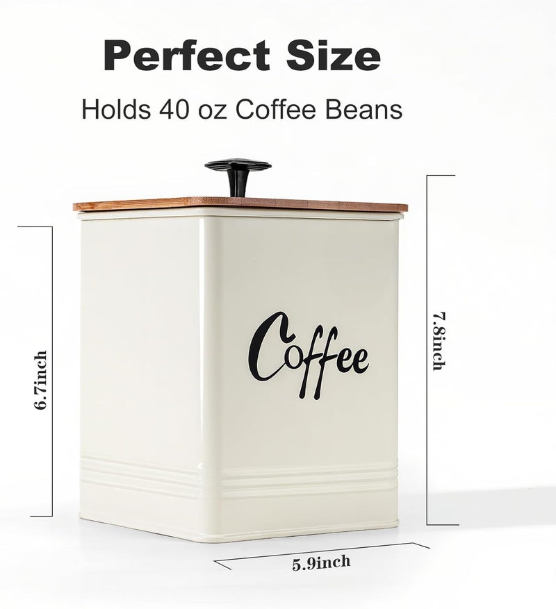 LUKMILEE Airtight Coffee Canister-Coffee Container, Airtight 40 oz Large Iron Beige Storage Container for Coffee Grounds, Beans, Pods & More,Coffee Bar Accessories & Gifts - Image 2