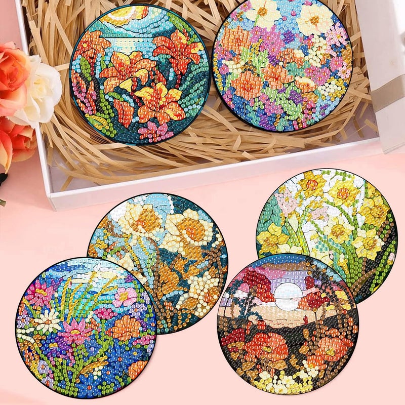 Meothan 8 Pack Diamond Art Coasters Kit-Flowers Diamond Painting Coasters Kits with Holder Cork Pads DIY Flower Diamond Coasters Set for Adults Beginners Crafts Supplies - Image 4