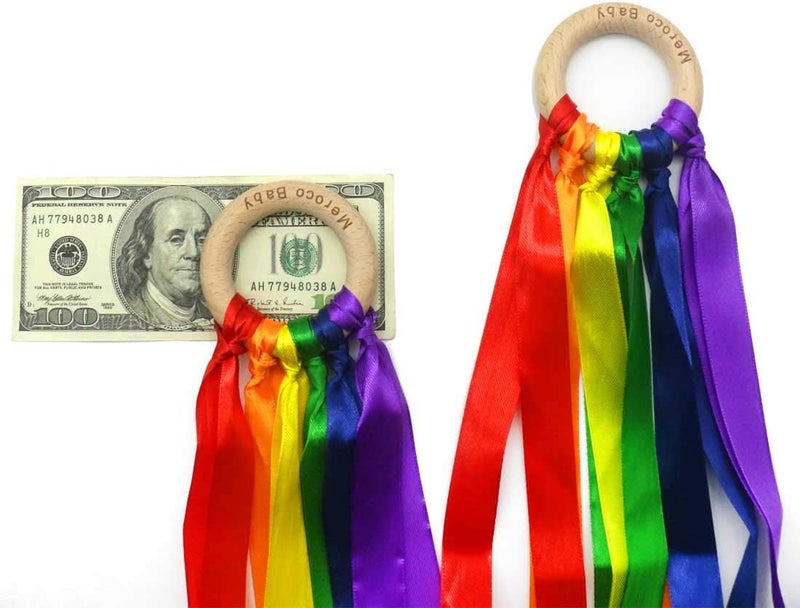 MEROCO Wood Ring Ribbon Rainbow Streamers Hand Kite Beach Activities for Kids Dance Props 2pcs - Image 4