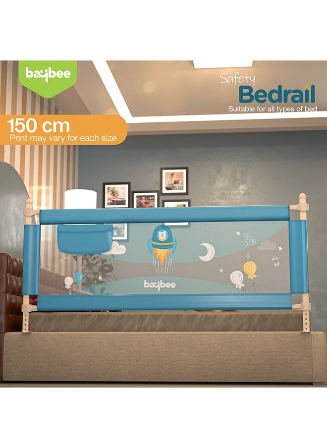 BAYBEE Baybee Bed Rail Guard Barrier for Baby Portable Safety Foldable Adjustable Height Falling Protector Fence Bedrail Single Side for Toddler 150 x 63cm (Pack of 2) Blue  - Image 2
