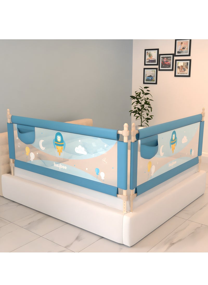 BAYBEE Baybee Bed Rail Guard Barrier for Baby Portable Safety Foldable Adjustable Height Falling Protector Fence Bedrail Single Side for Toddler 150 x 63cm (Pack of 2) Blue  - Image 1