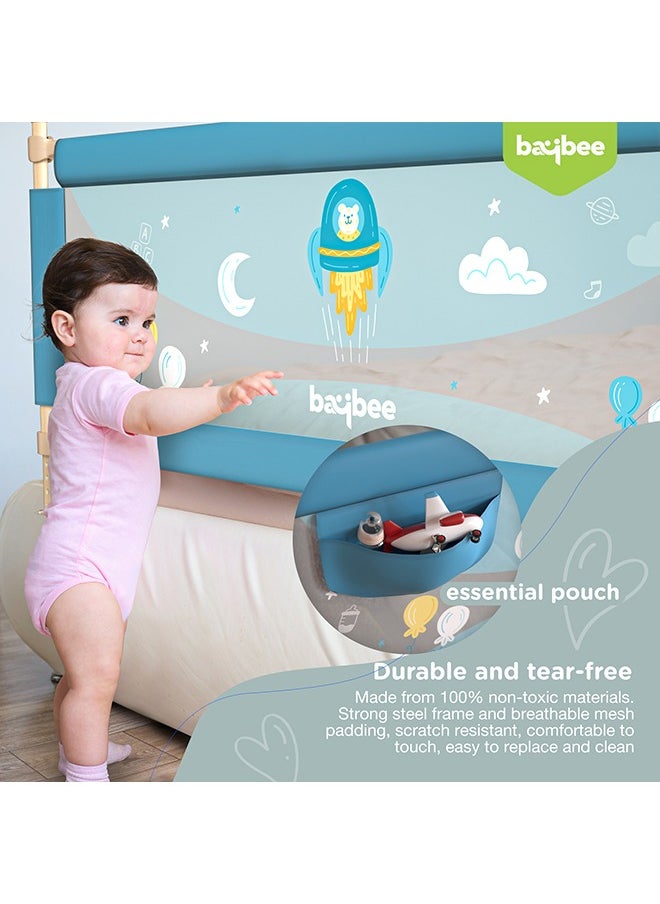 Baybee Bed Rail Guard Barrier for Baby Portable Safety Foldable Adjustable Height Falling Protector Fence Bedrail Single Side for Toddler 150 x 63cm (Pack of 2) Blue
