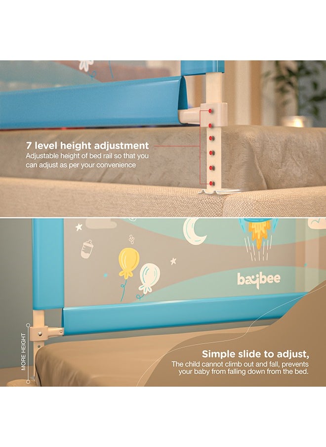 BAYBEE Baybee Bed Rail Guard Barrier for Baby Portable Safety Foldable Adjustable Height Falling Protector Fence Bedrail Single Side for Toddler 150 x 63cm (Pack of 2) Blue  - Image 3
