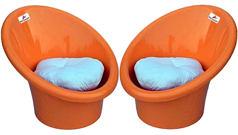 ANJWAR ANJWAR Tub Chair with Complimentary Cushions Set of 02 Standard Orange Plastic  - Image 1