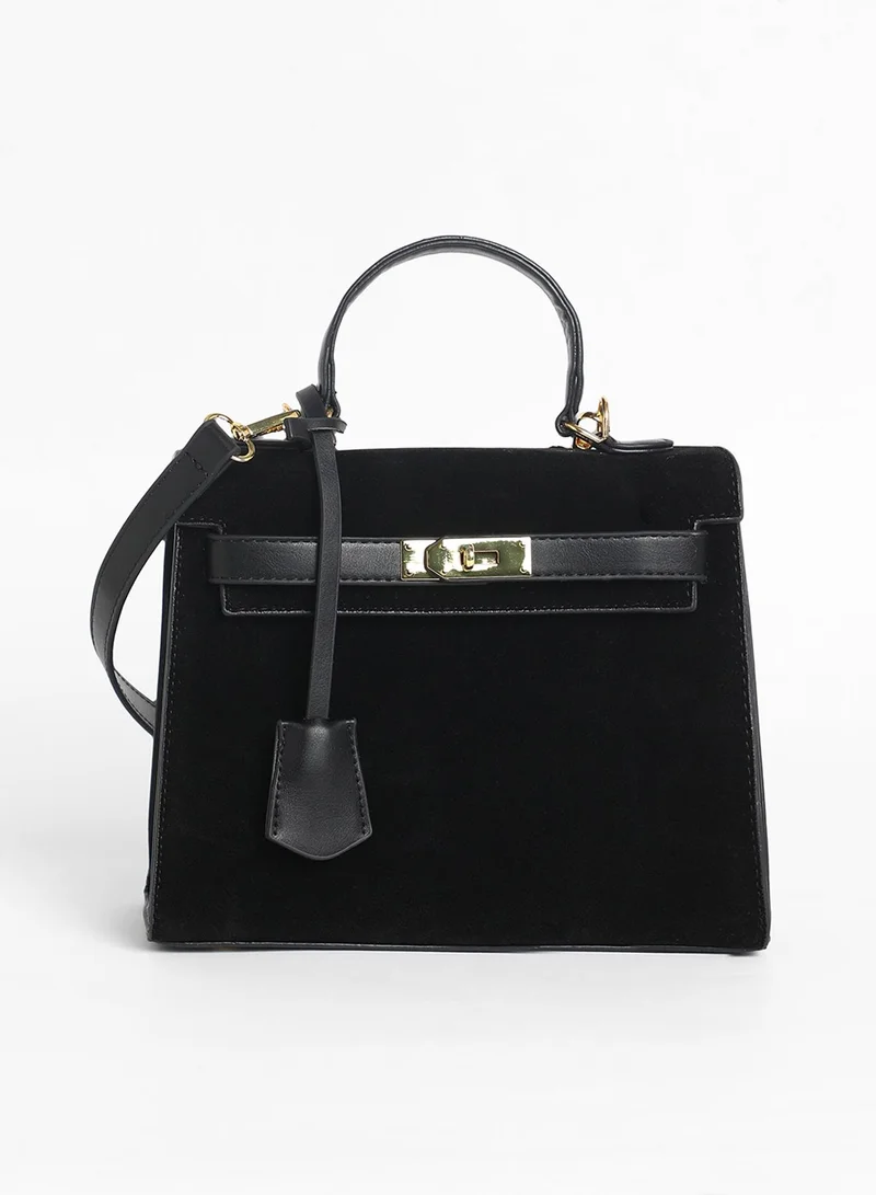 Haute Sauce Solid Interlock Regular Vegan Leather Sling Bag with Detachable Strap For Women