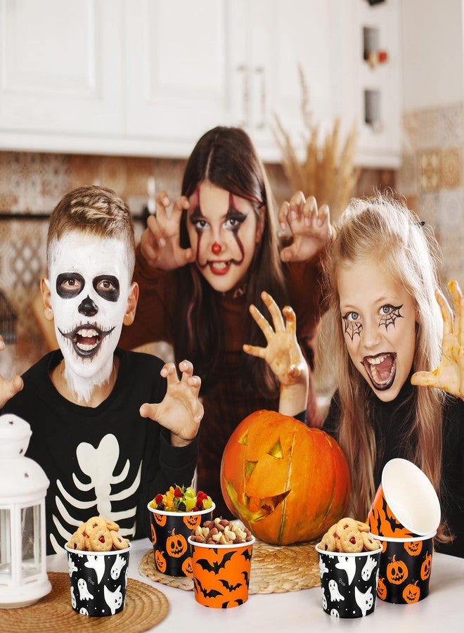 Whaline أكواب الوجبات الخفيفة هالوين من واهلين 60 قطعة بنمط اليقطين والشبح والخفاش، أطباق ورقية قابلة للتصرف سعة 9 أونصات باللون البرتقالي والأسود لأطباق الحلوى والآيس كريم لمناسبة هالوين، 3 أنماط - Image 5