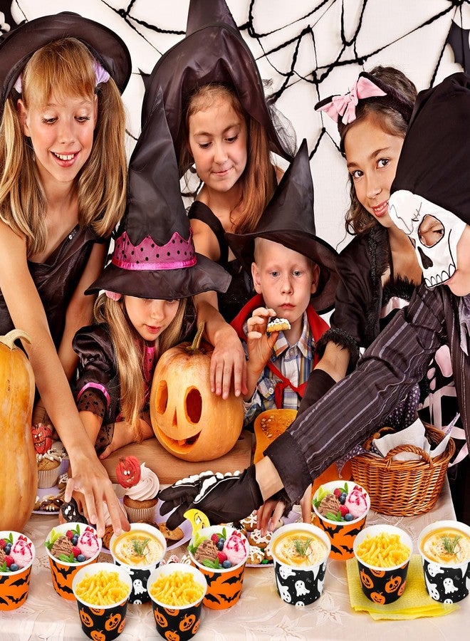 Whaline أكواب الوجبات الخفيفة هالوين من واهلين 60 قطعة بنمط اليقطين والشبح والخفاش، أطباق ورقية قابلة للتصرف سعة 9 أونصات باللون البرتقالي والأسود لأطباق الحلوى والآيس كريم لمناسبة هالوين، 3 أنماط - Image 4