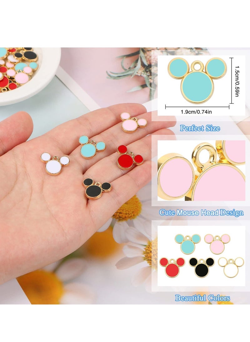 KASTWAVE Jewelry Making Charms, 50 Pcs Mouse Charms, 5 Colors Mouse Head Pendant Key Ring Colorful Acrylic Mouse Beads for Women DIY Jewelry Making Crafting Cartoon Mouse Keychains - Image 2