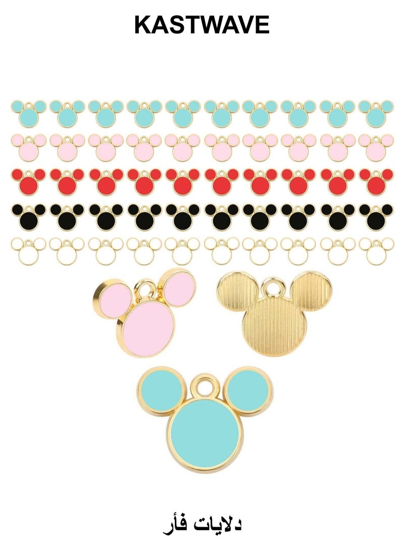 KASTWAVE Jewelry Making Charms, 50 Pcs Mouse Charms, 5 Colors Mouse Head Pendant Key Ring Colorful Acrylic Mouse Beads for Women DIY Jewelry Making Crafting Cartoon Mouse Keychains - Image 1