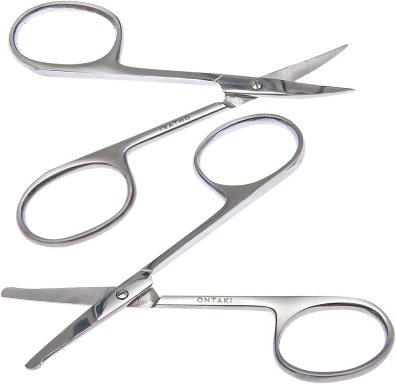 Ontaki Ontaki Curved and Rounded Mens Facial Hair Scissors  Mustache Nose Hair Beard Trimming  Safe for Eyebrows Eyelashes and Ears  Stainless Steel Silver  Eyebrow Scissors 